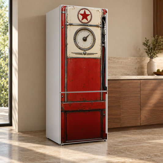 Vintage Gas Pump Fridge Wrap – Full Color Vinyl Refrigerator Decal