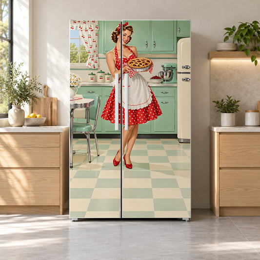 Vintage Pin-Up Kitchen Fridge Wrap – Full Color Vinyl Refrigerator Decal