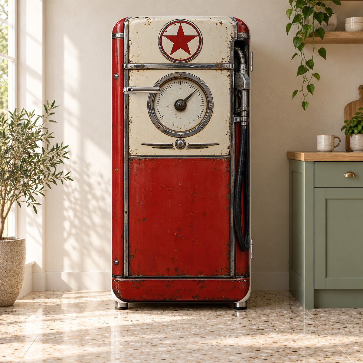 Vintage Gas Pump Fridge Wrap – Full Color Vinyl Refrigerator Decal