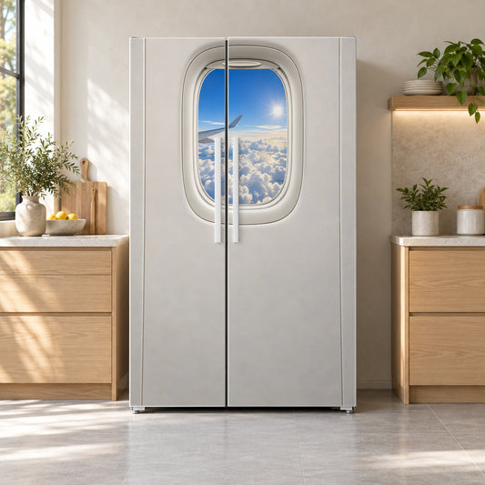 Airplane Window Above Clouds fridge wrap on a side-by-side refrigerator
