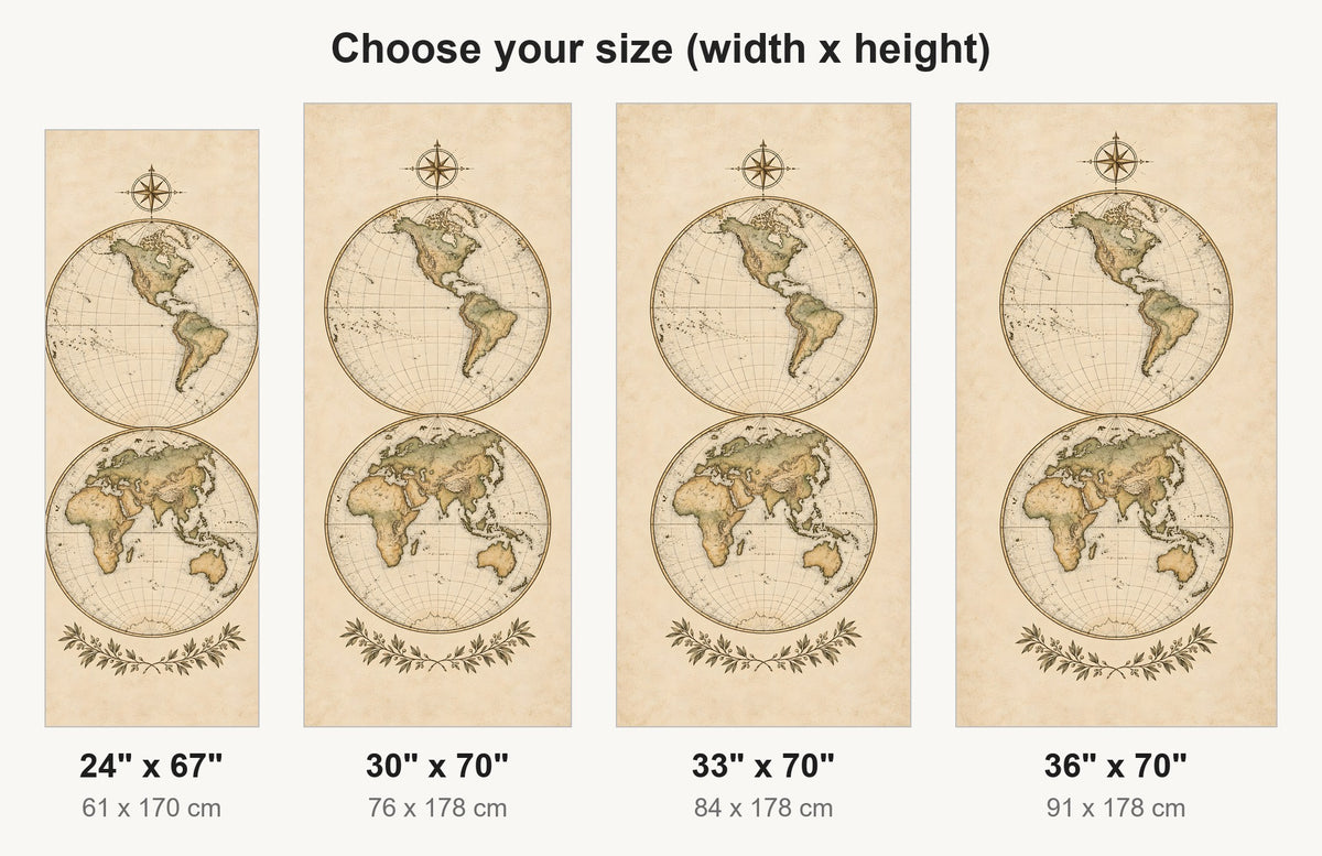 Antique World Map fridge wrap available sizes 24, 30, 33 and 36 inch
