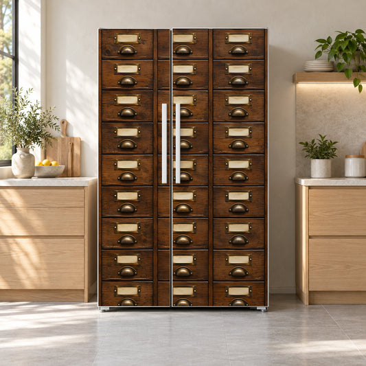 Apothecary Drawers fridge wrap on a side-by-side refrigerator