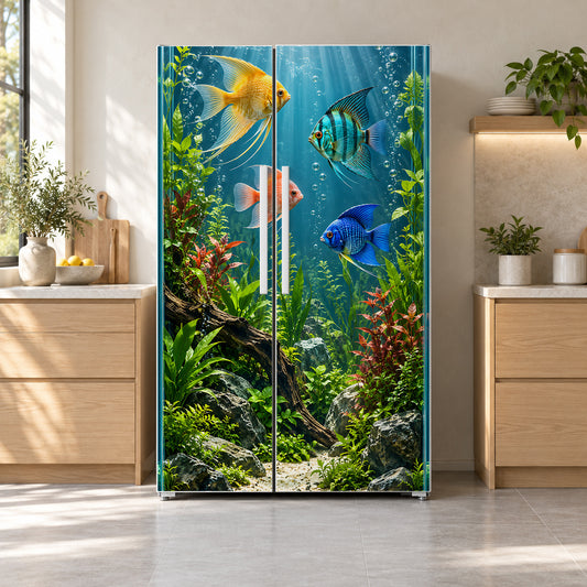 Aquarium fridge wrap on a side-by-side refrigerator