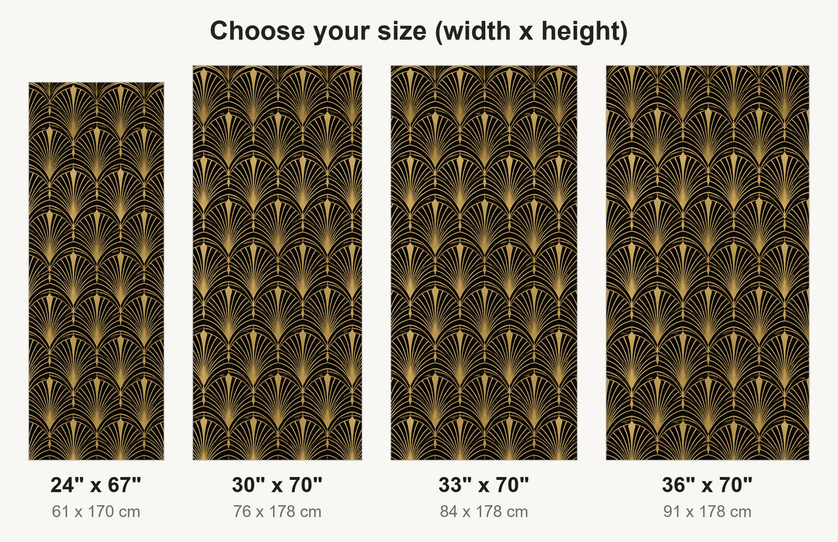 Art Deco Black & Gold Fans fridge wrap available sizes 24, 30, 33 and 36 inch