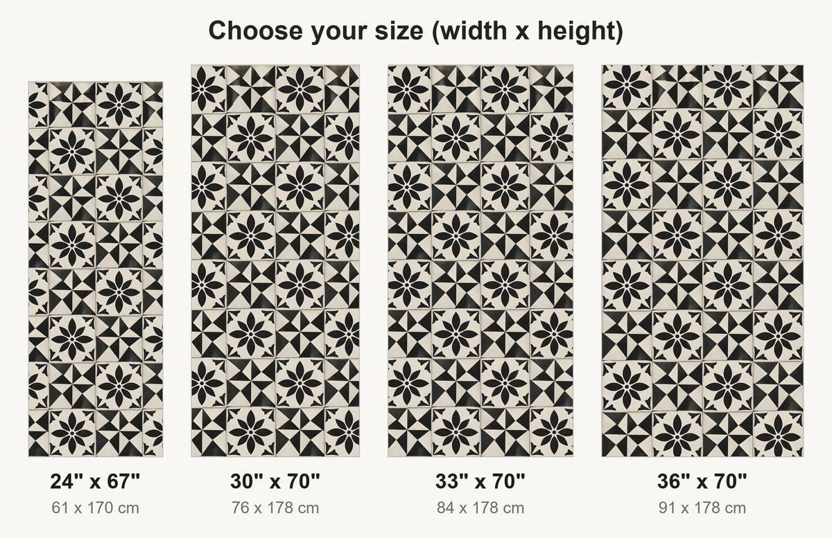 Black & White Cement Tiles fridge wrap available sizes 24, 30, 33 and 36 inch