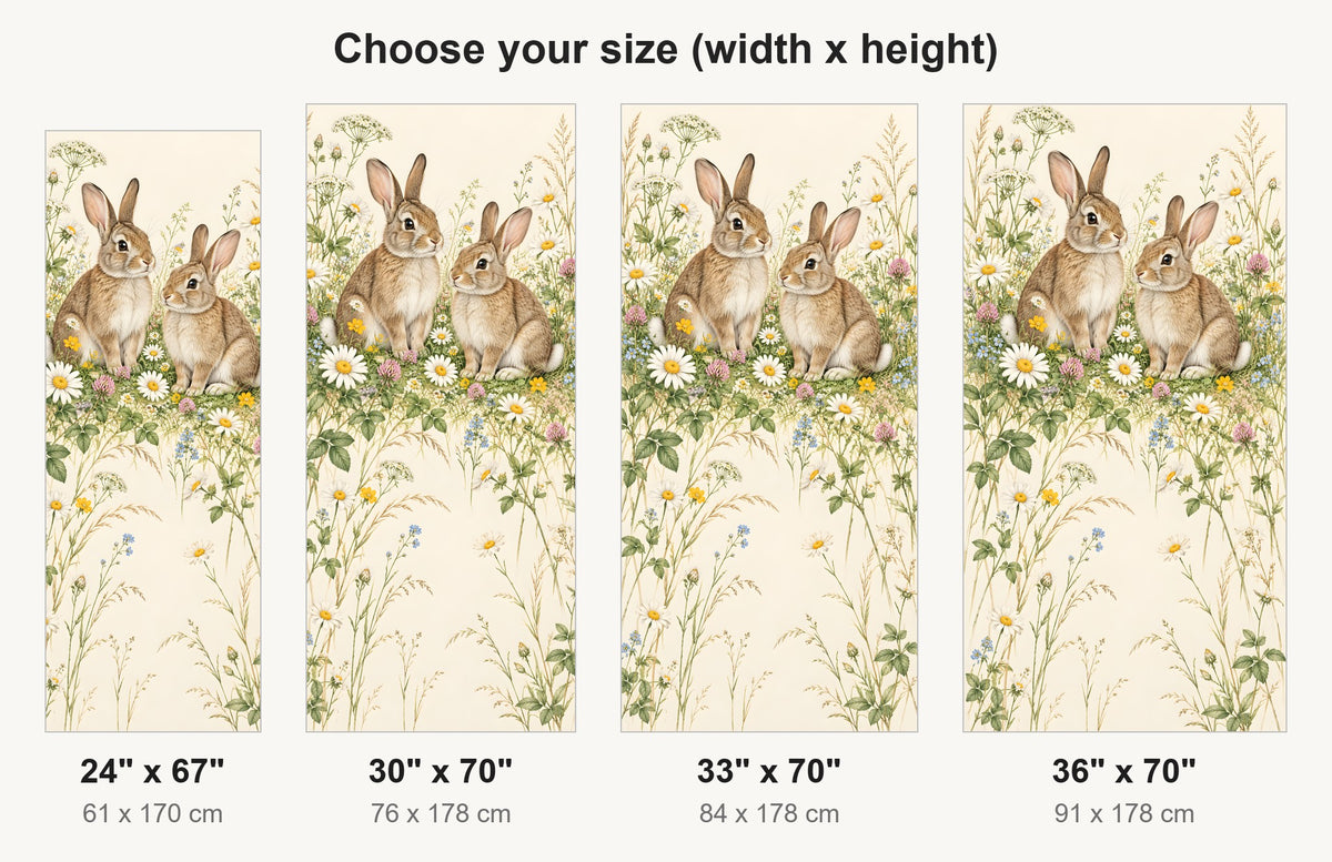 Bunnies in Wildflowers fridge wrap available sizes 24, 30, 33 and 36 inch