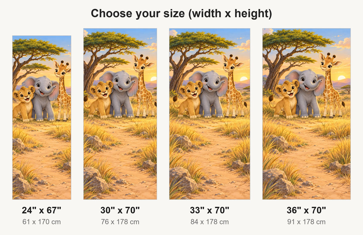 Cartoon Safari Friends fridge wrap available sizes 24, 30, 33 and 36 inch
