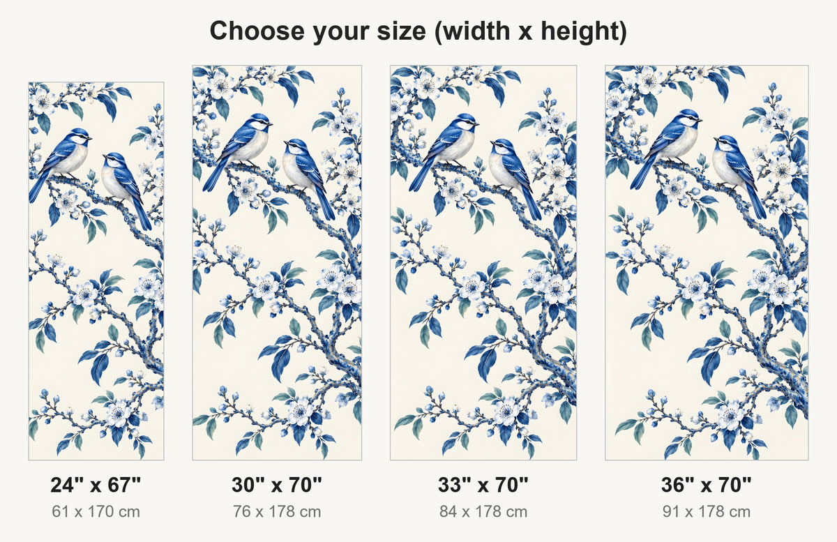 Chinoiserie Birds & Blossoms fridge wrap available sizes 24, 30, 33 and 36 inch