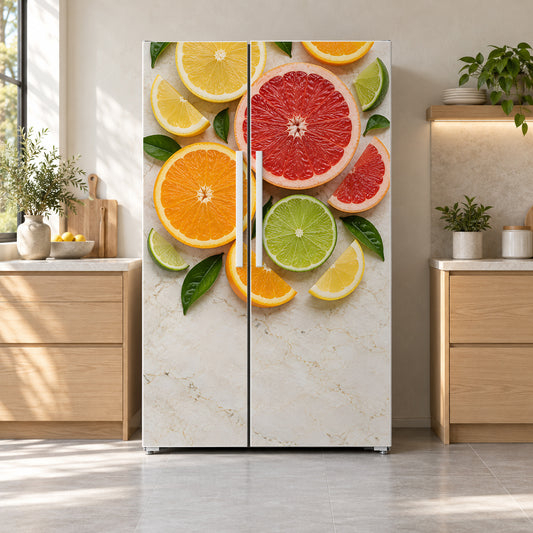 Citrus Slices fridge wrap on a side-by-side refrigerator