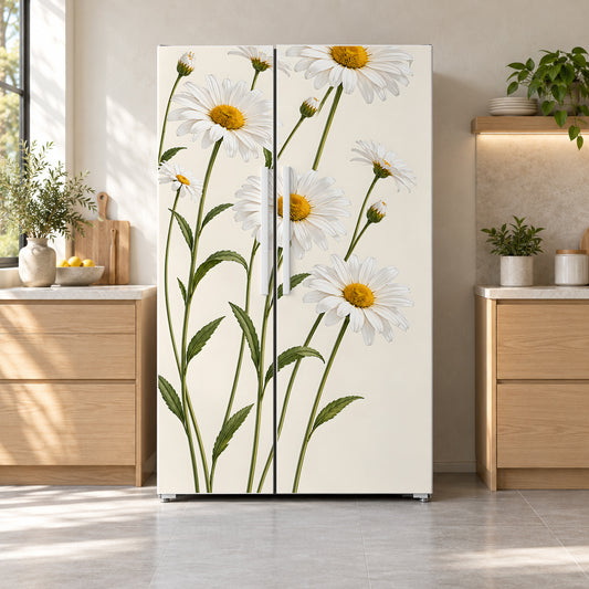 Daisy Meadow fridge wrap on a side-by-side refrigerator