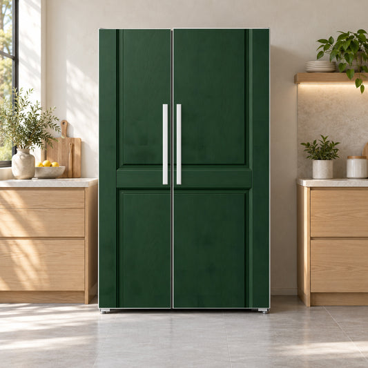 Deep Green Shaker Cabinet Look fridge wrap on a side-by-side refrigerator