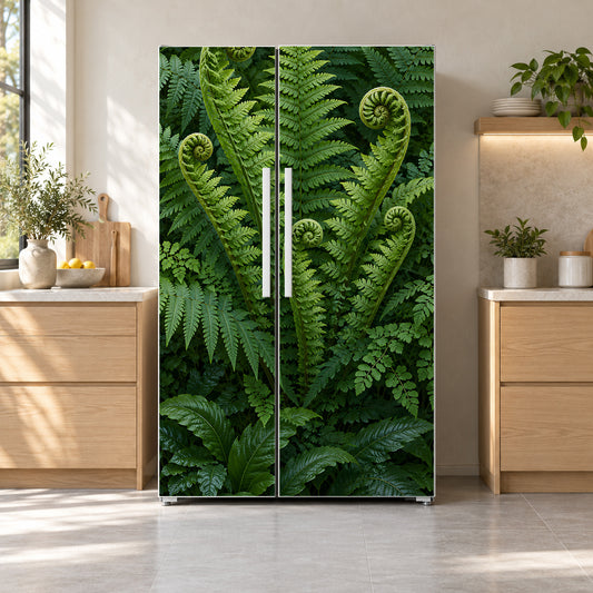Forest Ferns fridge wrap on a side-by-side refrigerator