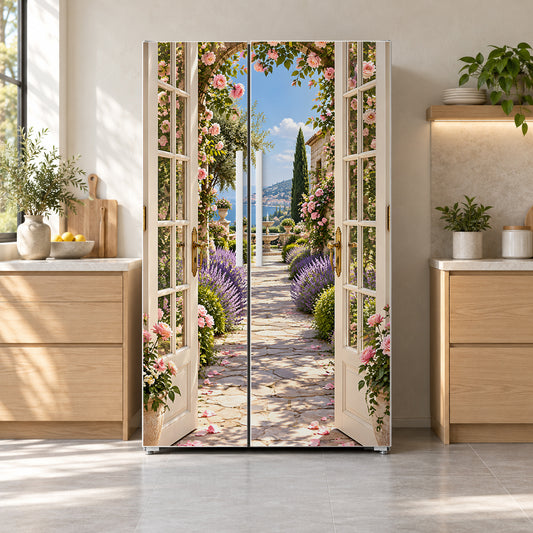 French Doors to the Garden fridge wrap on a side-by-side refrigerator