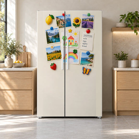 Fridge Magnet Collage fridge wrap on a side-by-side refrigerator