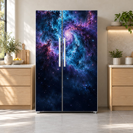 Galaxy Nebula fridge wrap on a side-by-side refrigerator