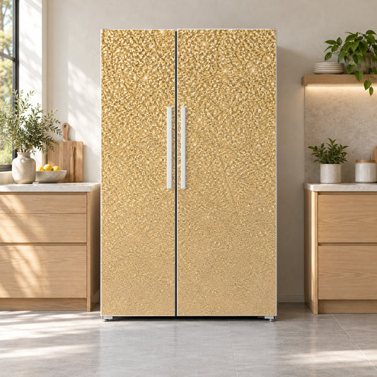 Gold Glitter Look fridge wrap on a side-by-side refrigerator