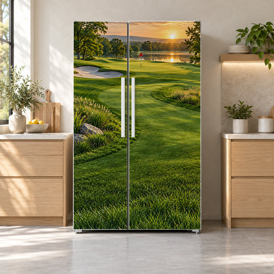 Golf Course Green fridge wrap on a side-by-side refrigerator