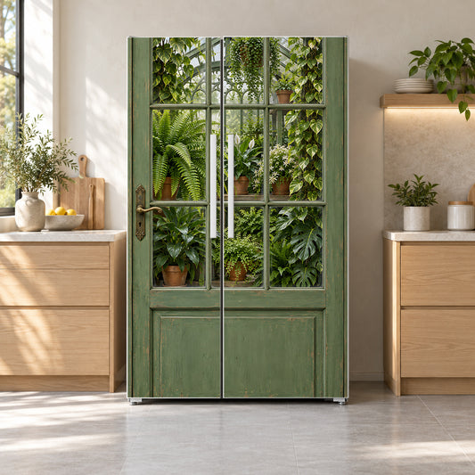 Greenhouse Door fridge wrap on a side-by-side refrigerator
