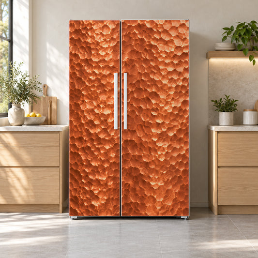 Hammered Copper fridge wrap on a side-by-side refrigerator