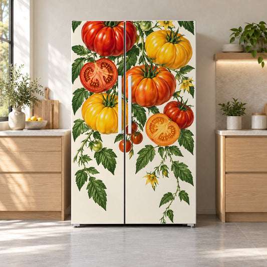 Heirloom Tomatoes fridge wrap on a side-by-side refrigerator
