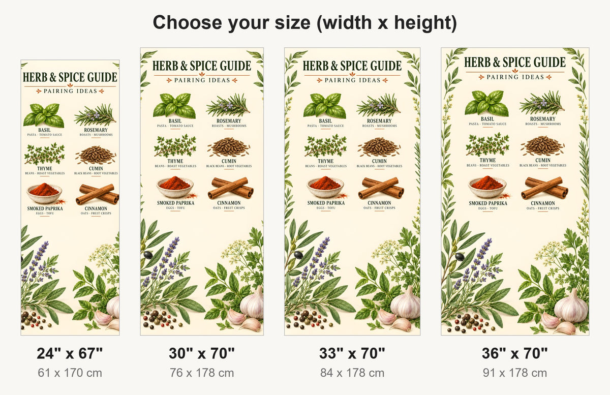 Herb & Spice Guide fridge wrap available sizes 24, 30, 33 and 36 inch