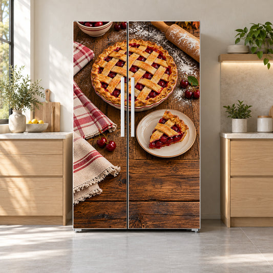 Homemade Lattice Pies fridge wrap on a side-by-side refrigerator