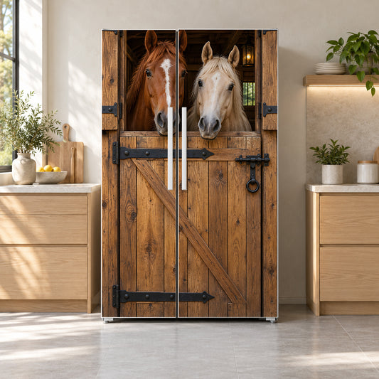 Horse Stable Door fridge wrap on a side-by-side refrigerator