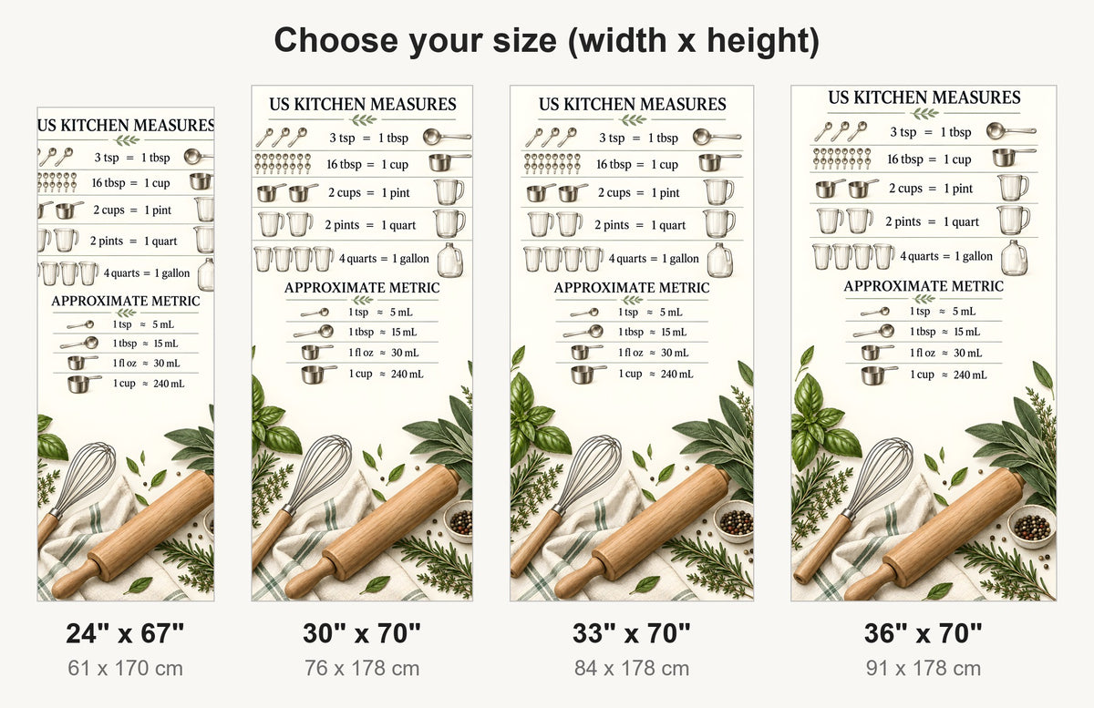 Kitchen Conversion Chart fridge wrap available sizes 24, 30, 33 and 36 inch