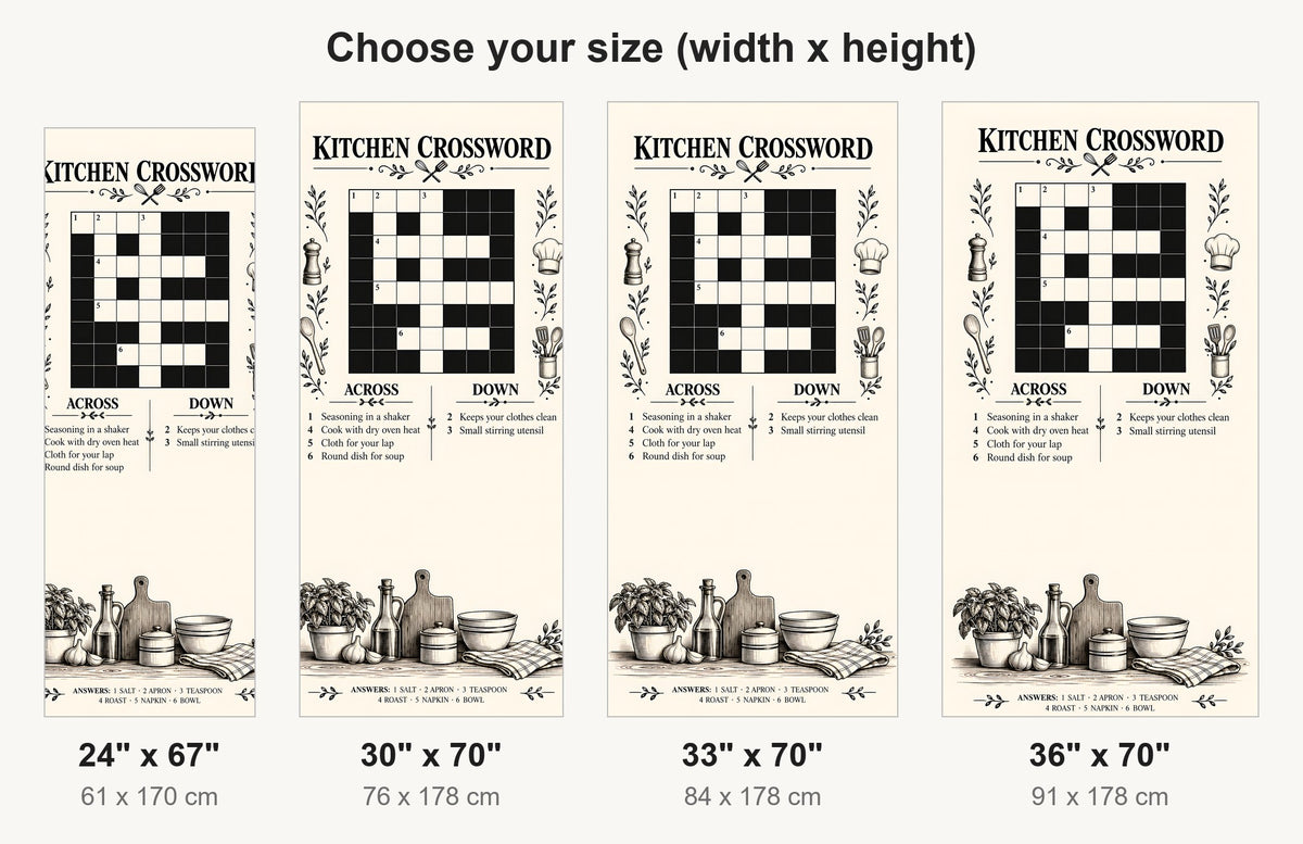 Kitchen Crossword Puzzle fridge wrap available sizes 24, 30, 33 and 36 inch