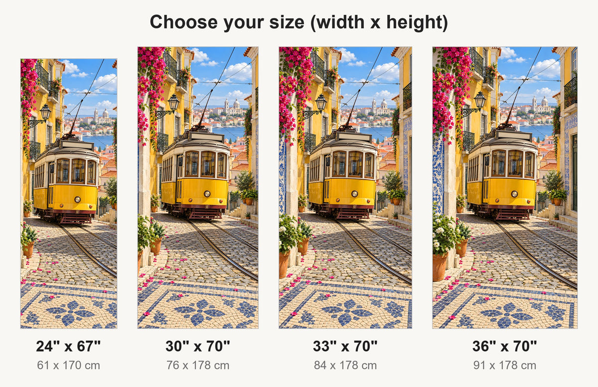 Lisbon Yellow Tram fridge wrap available sizes 24, 30, 33 and 36 inch