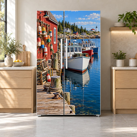 Maine Lobster Harbor fridge wrap on a side-by-side refrigerator