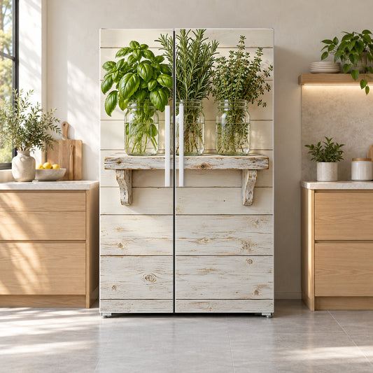 Mason Jar Herbs fridge wrap on a side-by-side refrigerator