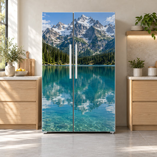 Mountain Lake fridge wrap on a side-by-side refrigerator