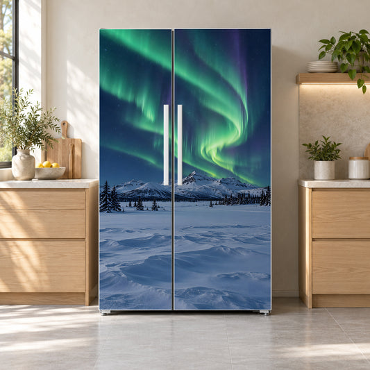 Northern Lights fridge wrap on a side-by-side refrigerator