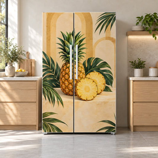 Pineapples fridge wrap on a side-by-side refrigerator