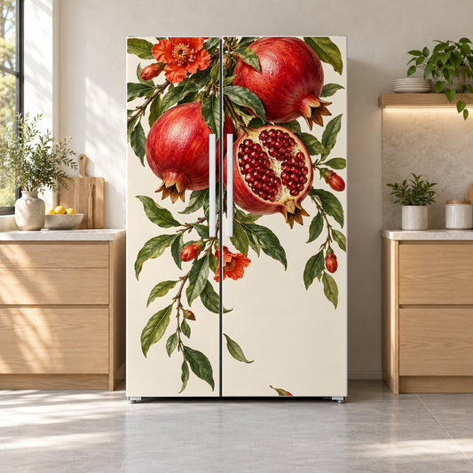 Pomegranates fridge wrap on a side-by-side refrigerator