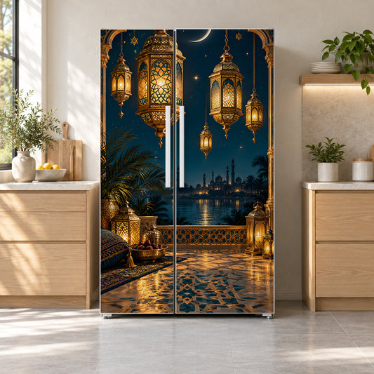 Ramadan Lanterns fridge wrap on a side-by-side refrigerator