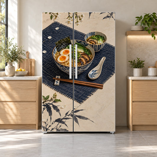 Ramen Bowls fridge wrap on a side-by-side refrigerator