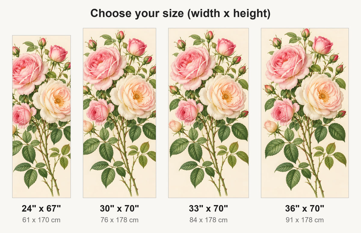 Redouté-Inspired Roses fridge wrap available sizes 24, 30, 33 and 36 inch