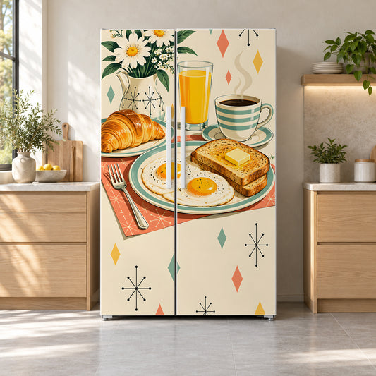Retro Breakfast fridge wrap on a side-by-side refrigerator