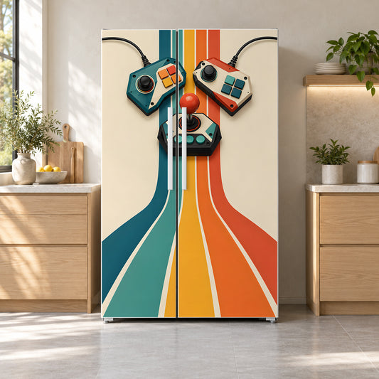 Retro Game Controllers fridge wrap on a side-by-side refrigerator