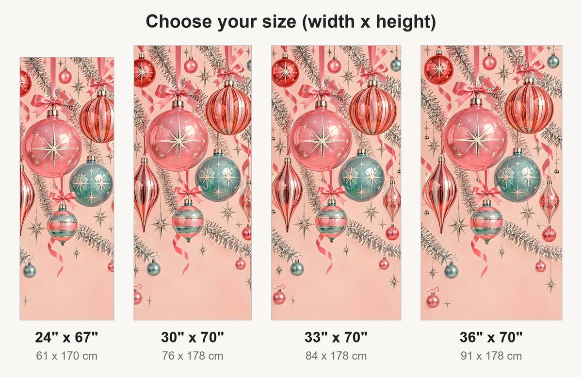 Retro Pink Christmas fridge wrap available sizes 24, 30, 33 and 36 inch