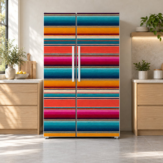 Serape Stripes fridge wrap on a side-by-side refrigerator