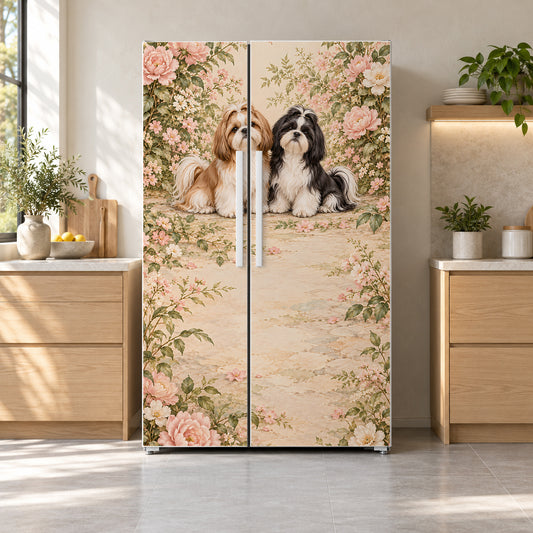 Shih Tzus fridge wrap on a side-by-side refrigerator