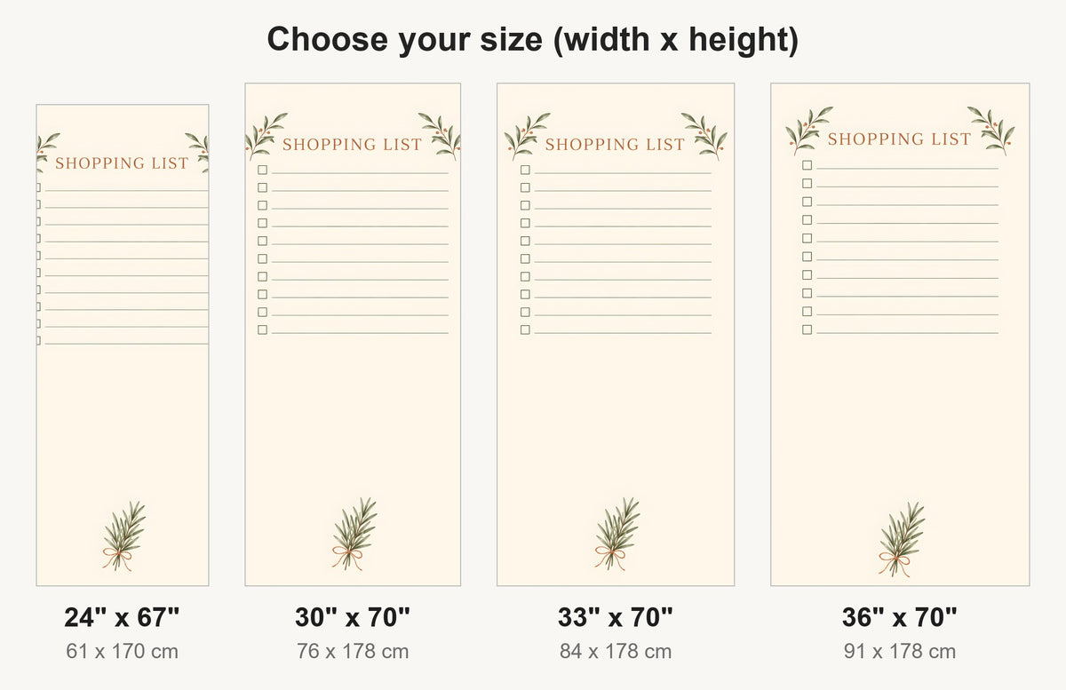 Shopping List fridge wrap available sizes 24, 30, 33 and 36 inch