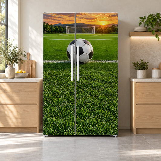 Soccer Field fridge wrap on a side-by-side refrigerator