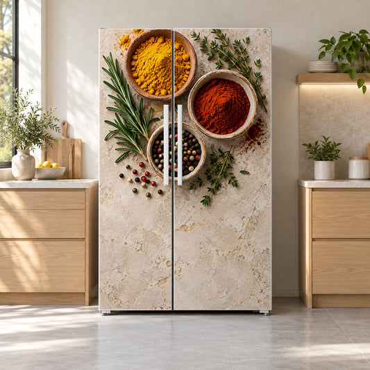 Spices & Herbs fridge wrap on a side-by-side refrigerator