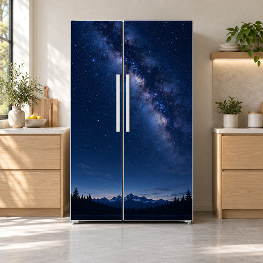 Starry Night Sky fridge wrap on a side-by-side refrigerator