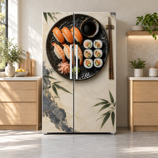 Sushi fridge wrap on a side-by-side refrigerator