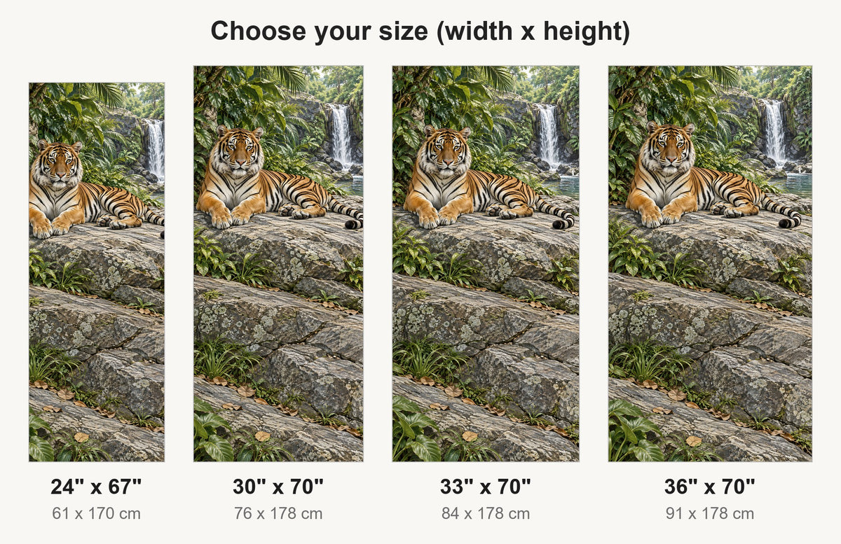 Tiger by the Waterfall fridge wrap available sizes 24, 30, 33 and 36 inch